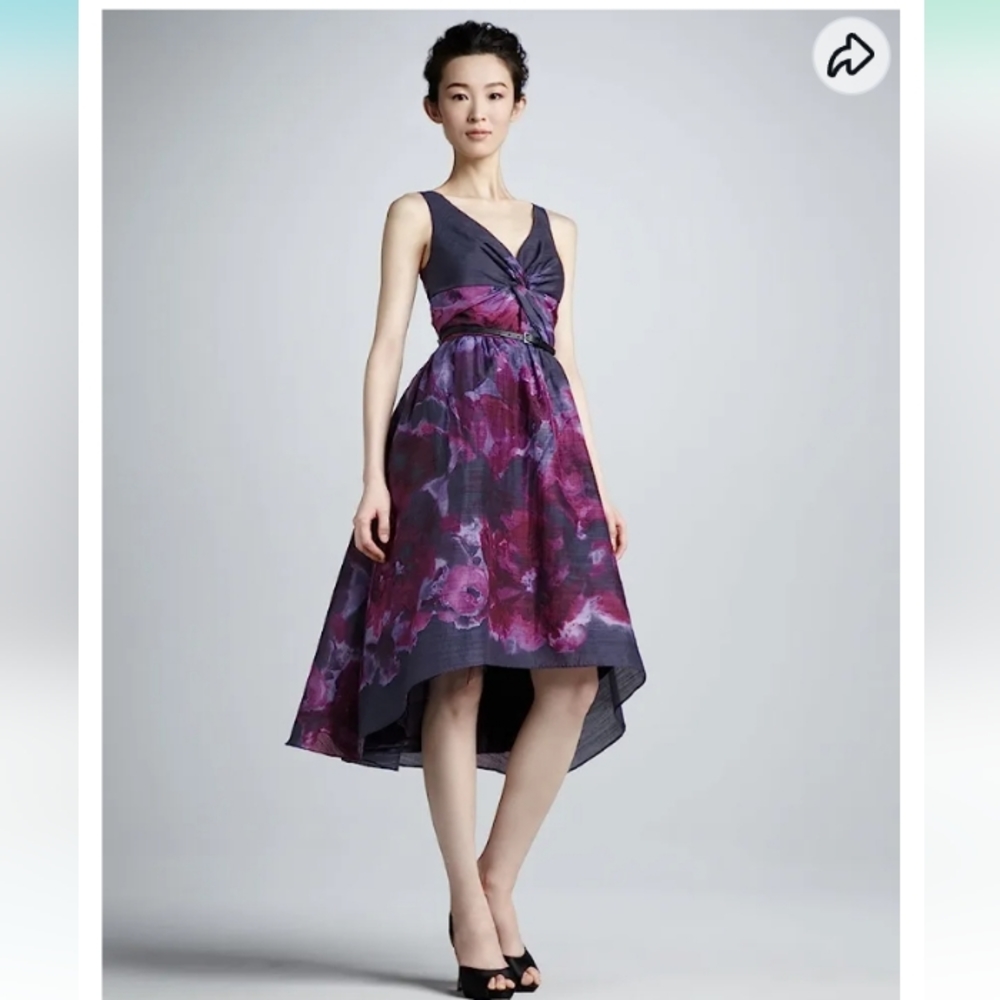 LELA ROSE BY NEIMAN MARCUS, PURPLE AND GRAY ,SILK BLEND, SIZE 14